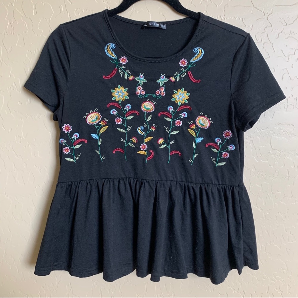 SHEIN Peplum embroidered top